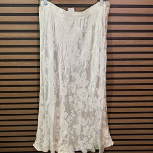 Vintage Carole Little Ivory Floral Satin Midi Skirt Size 14